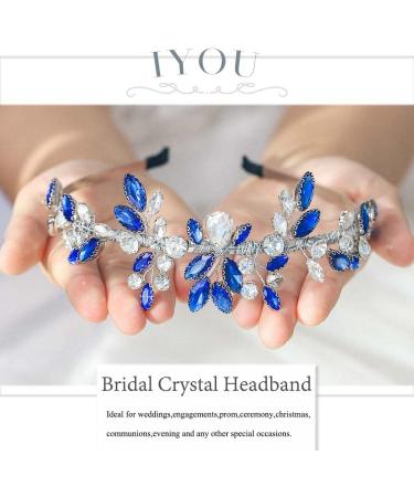 IYOU Women Wedding Headband Blue Bling Rhinestone Hair Pieces Crystal Tiara Baroque Bridal Headpiece Hair Accessories for Brides Evening Party Prom Photography - Buy Online on GoSupps.com