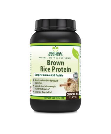 Herbal Secrets Brown Rice Protein Supplement | 3 Lb Powder | 12 Grams Protein per Serving | Vegan | Made in USA (3 Lb Chocolate) Chocolate 3 Pound (Pack of 1)