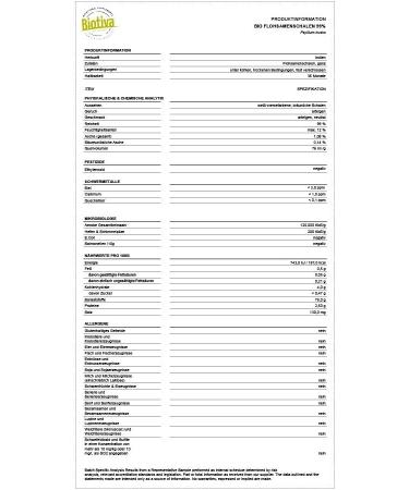  Biotiva Organic psyllium husks 99% 200g - High purity - 90% fiber - Psyllium husk - Bottled and tested in Germany - Biotiva - Buy Online on GoSupps.com