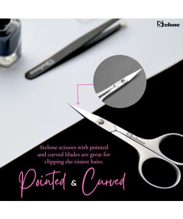 Stelone Professional Stainless Steel Eyebrow Tweezers & Scissors Set for Women - Precision Tool for Perfect Brows and Facial Hair Grooming - Buy Online on GoSupps.com