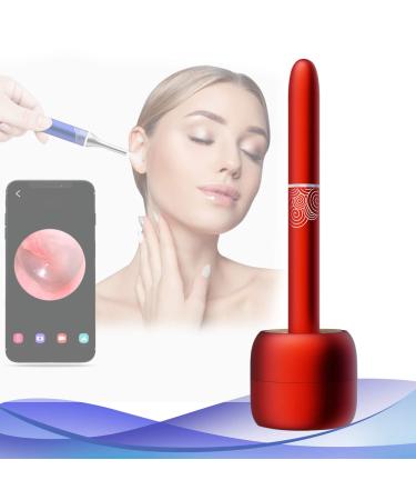 Wireless Ear Scope Visualization Earwax Removal Kits with Intelligent Temperature Control App Operation Magnetic Charging Base for Kids Adults Red