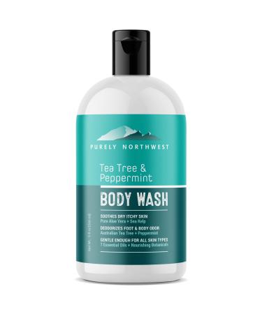PURELY NORTHWEST-Tea Tree Oil & Peppermint Body Wash for Men & Women-a Refreshing Natural Daily Soap for Body Odor & Acne-Effectively Soothes Jock Itch, Chafing & Athletes Foot-Discolored Nails-9oz Tea Tree 9 Fl Oz