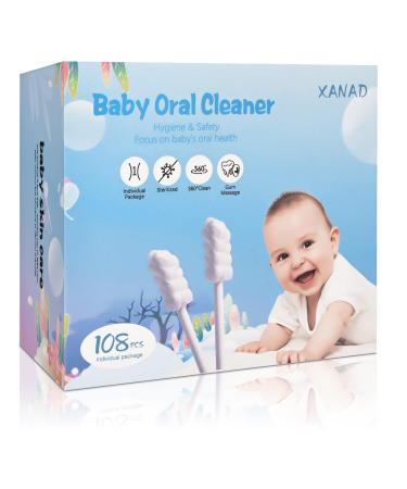 Baby Oral Cleaner, Baby Toothbrush, 108Pcs Disposable Infant Toothbrush Clean Baby Mouth, Baby Tongue Cleaner, Soft Gauze Toothbrush Infant Oral Cleaning Stick Dental Care for 0-36 Month Baby B-108pcs