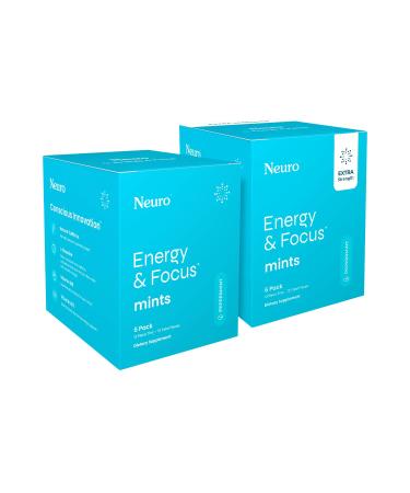 Neuro Energy & Focus Mints Bundle Original (72 Count 6 Pack) + Extra Strength (72 Count) Peppermint Flavor Sugar Free Nootropic Cognitive Supplement with Natural Caffeine L Theanine & B12/B6
