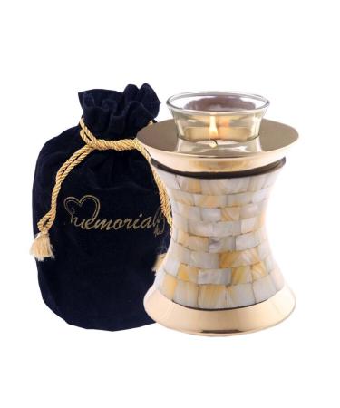 MEMORIALS 4U Mother of Pearl Tealight Urn - Keepsake Urn for Ashes - Small Size Candle Urn- NOT Intended for Full Cremation Ash Quantity