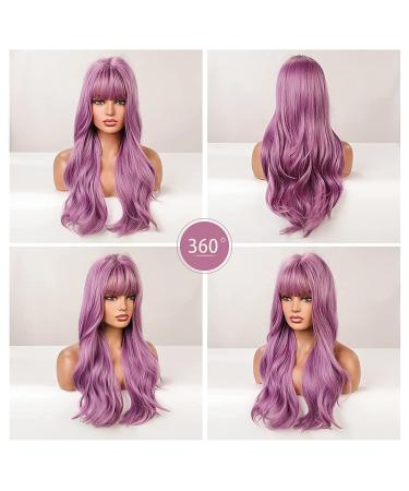 AISI QUEENS 26 inch Long Purple Wavy Wig with Bangs for Women - Heat Resistant Synthetic Wig for Halloween, Cosplay, and Daily Party - Buy Online on GoSupps.com