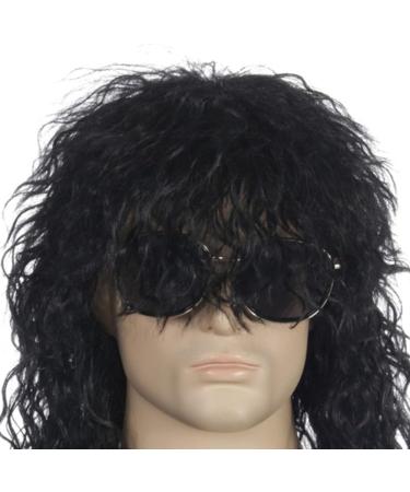 Qhpnunhq Men Wigs Punk Flaccid Long Curly Wig for Male High Temperature Fiber Rock Cosplay Costume Black - Buy Online on GoSupps.com