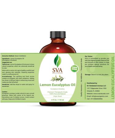 SVA Lemon Eucalyptus Essential Oil 4 Oz - 100% Pure Natural Therapeutic Grade for Radiant Skin, Healthy Hair, Soaps, Candles - Aromatherapy & Diffuser - Buy Online on GoSupps.com