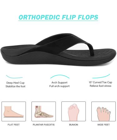 Orthotic Flip Flops with Arch Support | Plantar Fasciitis Sandals | Orthopedic Leather Thong Flipflops - Black - M5/W7 - 7 Wide Women/5 Wide Men - Buy Online on GoSupps.com