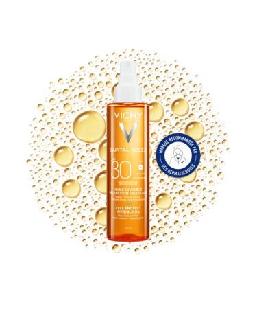 Vichy Capital Soleil Cell Protect Huile Invisible Protection Cellulaire SPF30 Enrichie en Actifs Dermatologiques Protection UVA et UVB Visage Corps Cuir chevelu et Cheveux Parfum 200 ml