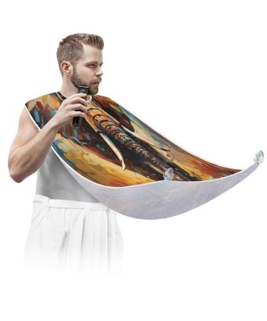 Colorful Paint Elephant Beard Bib Apron Beard Hair Catcher for Men Shaving Fathers Day Anniversary Christmas Gifts for Dad Husband Beard Bib with 2 Suction Cups