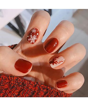 Brishow Christmas Nails to stick on snow press on nails with moose red artificial nails false nails short fake nails 24 pieces for women and girls (a) - Buy Online on GoSupps.com