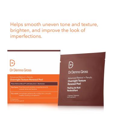 Dr. Dennis Gross Overnight Retinol + Ferulic Peel - Smooths Uneven Tone & Texture, Brightens Skin - 16 Packettes - Buy Online on GoSupps.com