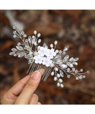 Unsutuo Silver Crystal Bridal Hair Comb with Pearl Accents - Wedding Hair Accessory for Women and Girls - Buy Online on GoSupps.com