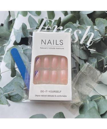 SINLOV Short Medium Square Fake Nails Flower Glossy Press on False Nails Pink Nude Ballerina Artificial Finger Nails French Full Cover False Nails for Women and Girls - Buy Online on GoSupps.com
