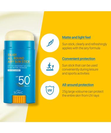 SCINIC Airy Sun Stick SPF50+ PA++++ 0.88oz - Strong UV Protection | Lightweight Korean Skincare - Buy Online on GoSupps.com