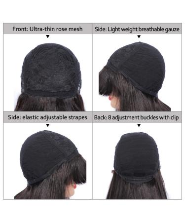 Brazilian Straight Brown Human Hair Wig with Bangs for Black Women - 18 Inch Medium Brown Non-Lace Glueless Wig - Buy Online on GoSupps.com