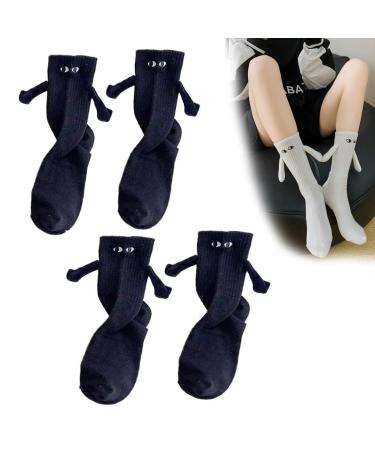 PeaboO 2pairs Magnetic Couple Holding Hands Socks Mid-Tube Cute Socks Funny Big Eye Socks Gifts for Women Men