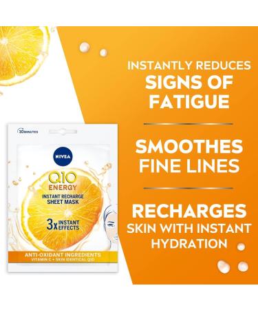 NIVEA Q10 + C Power Anti-Wrinkle Sheet Mask - 1 Piece | Vitamin C and Coenzyme Q10 Anti-Ageing Moisturiser Mask - Buy Online on GoSupps.com
