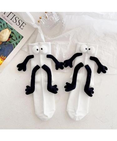 RJSQAQE Funny Couple Holding Hands Socks - Unisex Magnetic 3D Doll Mid-Tube Socks - Cute Couple Feet Socks - Deep White (7.5*7.1in) - Buy Online on GoSupps.com