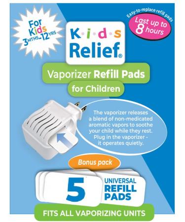 Kids Relief Universal Refill Pads for Plug-in WATERLESS Vaporizer, Soothing Non-Medicated Menthol Eucalyptus Lavender Vapor - Fits All Vaporizers, 5 Count (Packaging May Vary) 5 Refill Pads Only