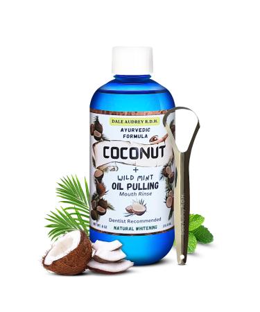 Coconut Pulling Oil for Teeth and Gums with Metal Tongue Scraper | Mint Coconut Oil Pulling for Teeth Whitening Mouthwash | Ayurvedic Teeth Pulling | Alcohol Free Mouthwash | Fresh Breath