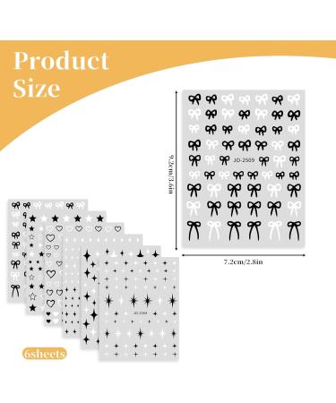 Abeillo 6 Sheets Nail Art Stickers Decals Self Adhesive Nail Stickers for Nail Art Star Heart Nail Decals Bow Nail Charms for Women Nail Decoration Supplies - Buy Online on GoSupps.com