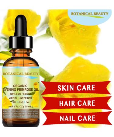 Certified Organic Evening Primrose Oil - 100% Pure, Cold Pressed, Rich in Antioxidants for Skin and Hair - 1 Fl.oz - Botanical Beauty - Buy Online on GoSupps.com