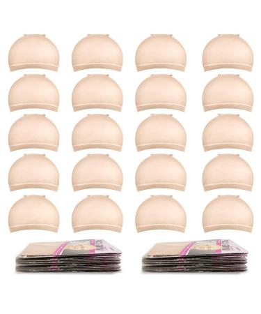 Morgles wig caps beige 20 pieces stretchable nylon wig caps pouring caps for wigs wig caps for women and men (natural skin colors)