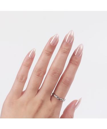 LADYING 24 Pcs Glossy Aurora Gel False Nails Short White Almond Soft Gel Press on Nails French Pattern Reusable Fake Nails Short UV Finish Oval Stick on Nails for Women Nails Art gel& Aurora 1 - Buy Online on GoSupps.com