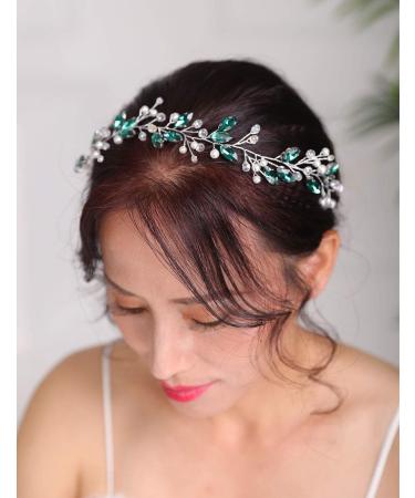 Deniferymakeup Silver Wedding Headband with Green Crystals | Elegant Hair Accessories for Women & Girls - International Shipping - Buy Online on GoSupps.com