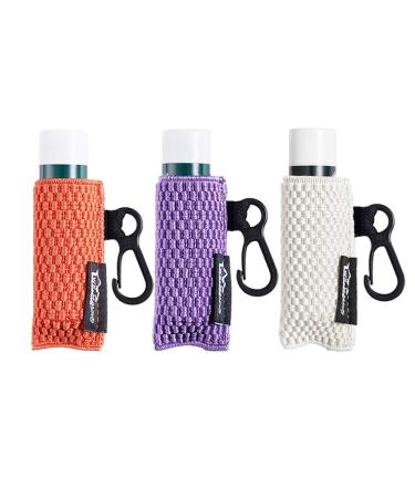 Lip Balm Holder Keychain Single 3pcs Clip on Chapstick Sleeves Holder Pouch Tight-Knit Elastic Lipstick Sleeve (Orange/Purple/Beige)