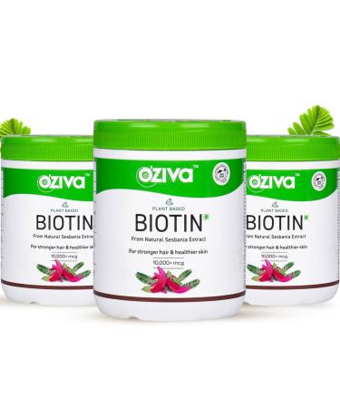 OZiva Plant Based Biotin to Improve Hair Thickness | 100% Natural Biotin from Sesbania Agati Amla & Pomegranate | Clinically Proven Biotin Powder for Men & Women | 375g Pack of 3 (Classic) Result Pack (Pack of 3) Classic