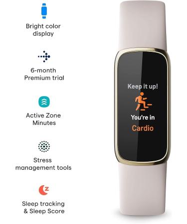 Fitbit Luxe Fitness Tracker with Stress Management, Sleep Tracking, Heart Rate - Lunar White/Soft Gold - One Size S/L Bands Included - Buy Online on GoSupps.com