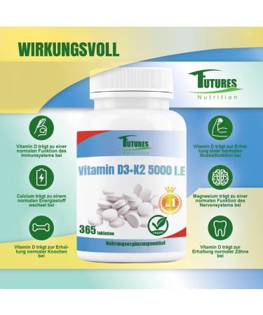 Future Nutrition 5000 I.E Vitamin D3 K2 - Vegan High Bioavailability 1 Tablet Every 5 Days 365 Tablets - Laboratory Tested Purity - Buy Online on GoSupps.com