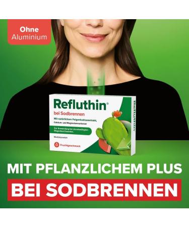 Refluthin Heartburn Relief Tablets | 16 Vegan & Gluten-Free Chewing Tablets | Neutralize Stomach Acid | Fruit Flavor | International Shipping Available - Buy Online on GoSupps.com
