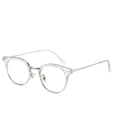 Cyxus blue light filter glasses women with cat eye round fashion vintage glasses without strength anti-harmful blue light UV400 from cell phone computer 12-silver tr90