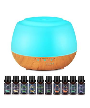 500ml aroma diffuser for essential oils contains 10 essential oils 23dB of noiseless fragrance oil diffuse with 7 colored bpa-free 4 timers automatic shutdown