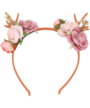 Delaman Fashionable Flower Reindeer Antlers Headband Floral Garland Crown for Party Cosplay Wedding Christmas (Dark Pink) - Buy Online on GoSupps.com