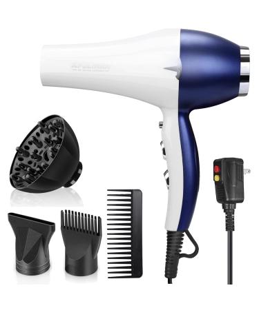 Hair Dryer 2000W  Negative Ionic Fast Dry Low Noise Blow Dryer  Professional Salon Hair Dryers with Diffuser  Concentrator  Styling Pik 2 Speed and 3 Heat Settings Quick Drying with AC Motor-WhiteBlue
