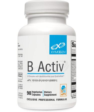 XYMOGEN B Activ Vitamin B Complex with Benfotiamine Methylfolate Biotin Vitamin B6 - Energy Supplements Vitamin B12 (Methylcobalamin b12) - Adrenal Support + Mood Support Supplement (90 Capsules) 1 Count (Pack of 90)
