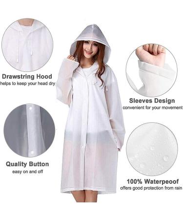 Cosowe Reusable Rain Ponchos for Adults - 2 Pack Emergency Raincoats with Hood and Drawstring - White - Buy Online on GoSupps.com
