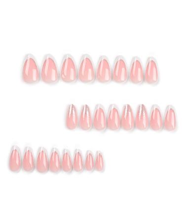 Shop Mouyouglow Short Almond Press On Nails - Nude Pink & White French Silver Glitter | Artificial Fingernails with Nail Glue - Buy Online on GoSupps.com
