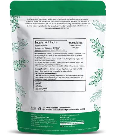 Organic Neem Leaves Powder 227g - Pure and Natural (1/2 lb) | H&C - Buy Online on GoSupps.com