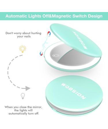 wobsion Travel Makeup Mirror with Lights Rechargeable Dimmable 26 Leds Light Mirror 1x/10x Magnification Compact Mirror with Light 4in Handheld Portable Mirror for Handbag Gifts for Girls Cyan - Buy Online on GoSupps.com
