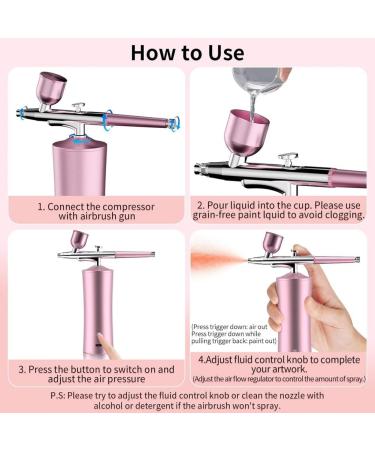 Besuso Airbrush Kit 30PSI Cordless Rechargeable High-Pressure Non-Clogging Air BrushGun for Nail Art Painting Pink Easy Install - Buy Online on GoSupps.com