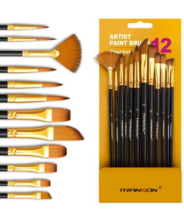 Transon Art Painting Brush Assorted Set of 12 for Acrylic Watercolor Gouache Hobby Painting Black-12pcs