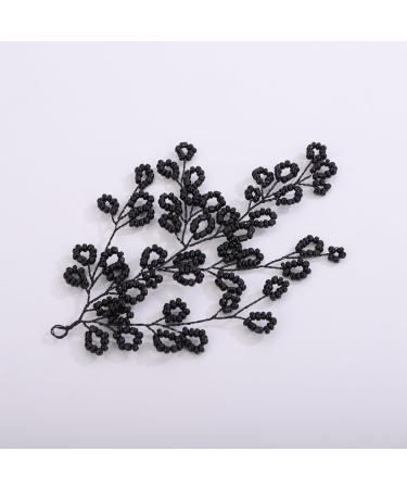 Kercisbeauty Small Black Seed Beads Hair Piece for Women Girls Wedding Brides Small Cute Hair Styling Handmade Jewelry