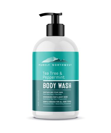 PURELY NORTHWEST-Tea Tree Oil Body Wash for Men & Women-Excellent for Unwanted Body Odor & Acne-Soothes Buring & Itching from Jock Itch & Athletes Foot-18oz