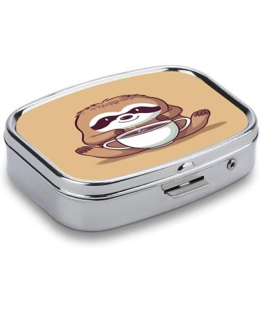 Yoga Sloth Coffee Print Pill Box | 2 Compartment Decorative Medicine Organizer - Portable & Stylish for Pocket or Purse - Buy Online on GoSupps.com